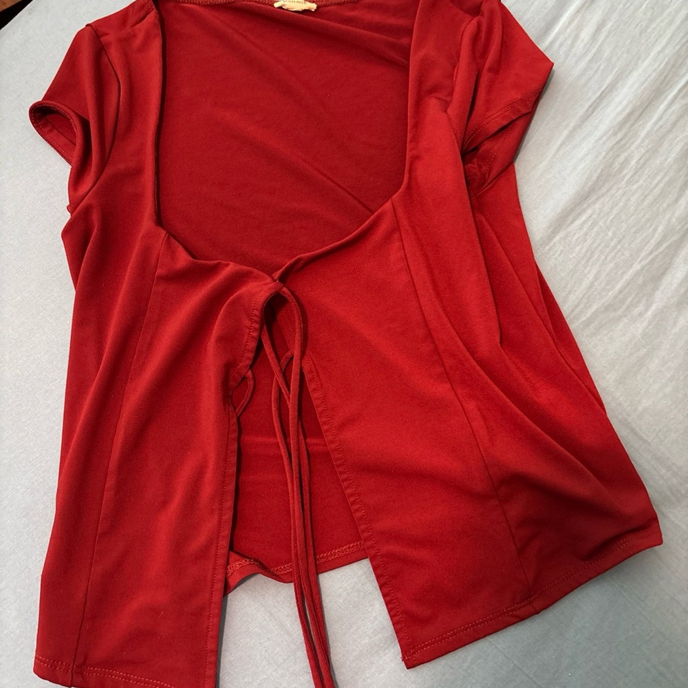Garage Deep Red Tie-Front Blouse